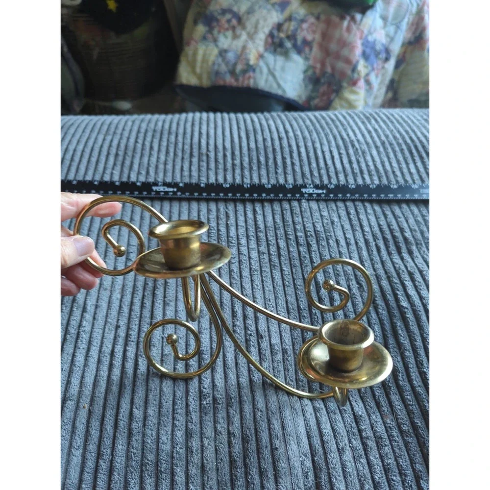 2 Vintage Brass Tone Scroll Wall Candle Sconces pair Home Interiors